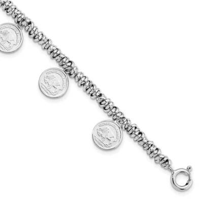 Coin Charm with 2 Inch Extender Bracelet Sterling Silver Rhodium-Plated Polished QG5890-7.25, MPN: …
