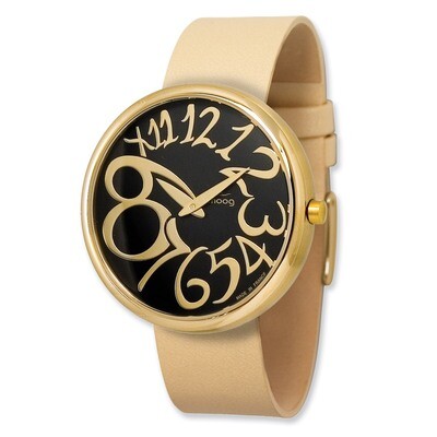 Moog Round Black Dial Watch with (TS-06G) Beige Band - Gold-plated, MPN: XWA3671,
