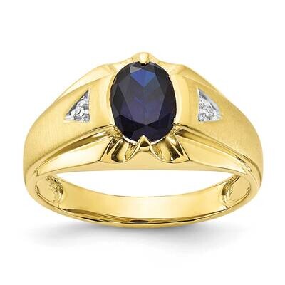 10k Gold Polished and Brushed 1 - 8X6 Cr Sapphire and Diamond Ring RMS1352/CRSA-0YBS43