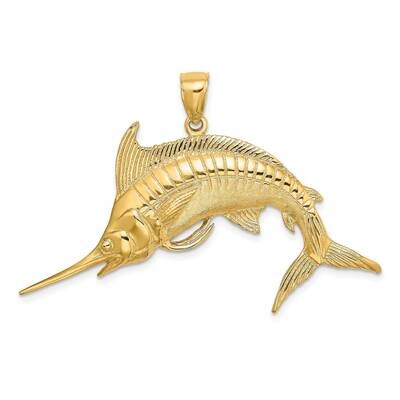 Polished Satin Blue Marlin Charm 14k Gold 2-D K8109, MPN: K8109, 637218061594