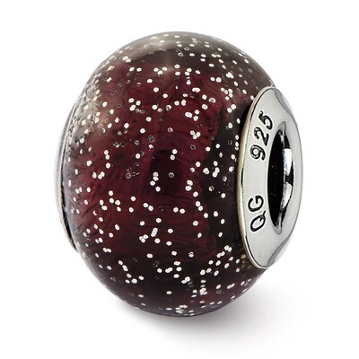 Dark Purple with Silver Glitter Glass Bea - Sterling Silver QRS2550, MPN: QRS2550, 883957543796