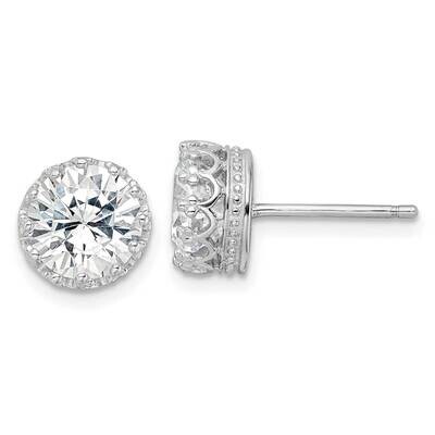 Cheryl M Rhodium-Plated 8mm CZ Diamond Crown Post Earrings Sterling Silver QCM1464, MPN: QCM1464, 8…