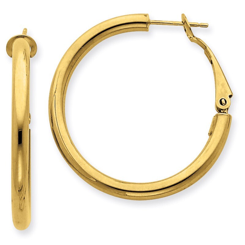3x25mm Polished Round Hoop Earrings 14k Gold PRE222