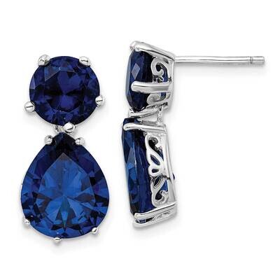 Cheryl M Blue CZ Diamond Two Stone Drop Post Earrings Sterling Silver Rhodium-plated QCM1483, MPN: …