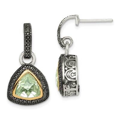 Green Quartz Dangle Earrings Sterling Silver with 14k Gold Accent QTC1660, MPN: QTC1660, 8839576223…