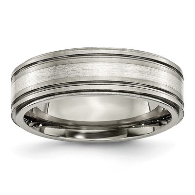 Argentium .925 Silver Inlay Ridged Edge 7mm Band Titanium TB421-10