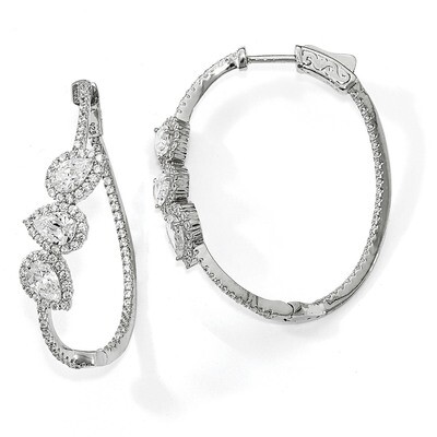 Curvy Pear Halo CZ In and Out Oval Hoop Earrings Sterling Silver Polished QE13029, MPN: QE13029, 88…