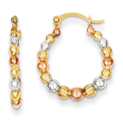 Beaded Hoop Earrings 14k Gold &amp; White and Rose Rhodium TL759, MPN: TL759, 886774623160