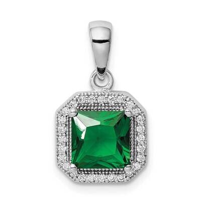 Green &amp; Clear CZ Diamond Pendant Sterling Silver Rhodium Plated QP5265MAY, MPN: QP5265MAY, 88677403…