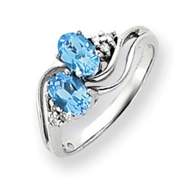 Blue Topaz Checker Diamond Ring 14k white Gold 6x4mm Oval Y4618BC/A, MPN: Y4618BC/A, 883957467023