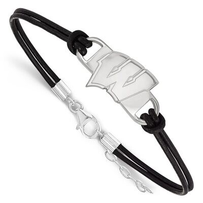 University of Wisconsin Leather Bracelet Small Center Sterling Silver SS023UWI-7, MPN: SS023UWI-7, …