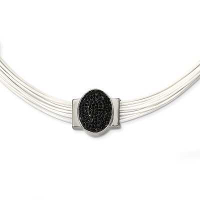 Black Crystal Cotton Cord 2 Inch ext Necklace Stainless Steel Polished SRN2226-18 by Chisel, MPN: S…