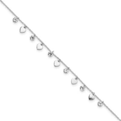 Polish and Brushed Heart CZ Diamond 8.75 Inch Plus 1 Inch Ext An Sterling Silver Rhodium-Plated QG5…
