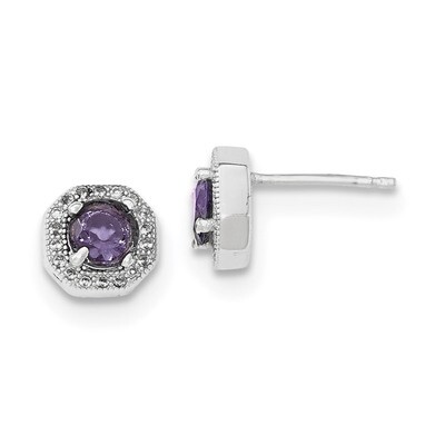 Violet CZ Diamond Post Earrings Sterling Silver Rhodium-plated QE12388, MPN: QE12388, 883957567068