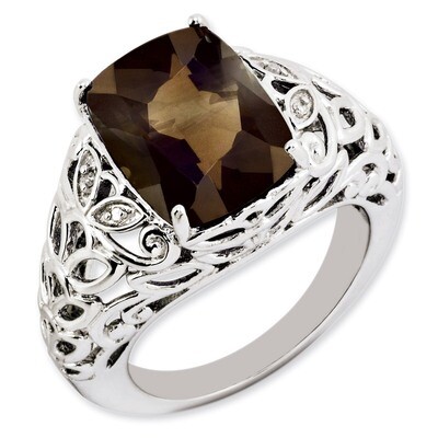 Smoky Quartz &amp; Diamond Ring Sterling Silver QR3277SQ, MPN: QR3277SQ, 883957675459