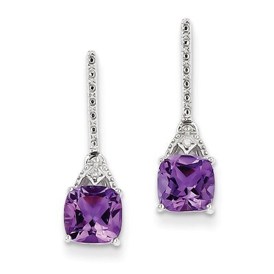Amethyst Post Earrings Sterling Silver Rhodium-plated Diamond QE9957AM, MPN: QE9957AM, 886774646220