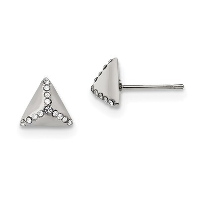 Crystal Triangle Post Earrings Stainless Steel Polished SRE1193 by Chisel, MPN: SRE1193, 1911010768…