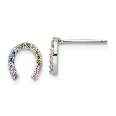 Post Rainbow Nano Crystal Horseshoe Earrings Sterling Silver Rhodium-plated QE16601, MPN: QE16601, …