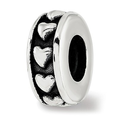 Antiqued Hearts Gripper Bead Sterling Silver QRS3780, MPN: QRS3780, 191101208614