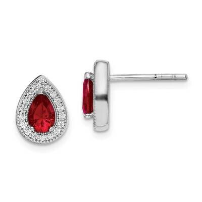 Red &amp; Clear CZ Diamond Post Earrings Sterling Silver Rhodium Plated QE14472JAN, MPN: QE14472JAN, 88…