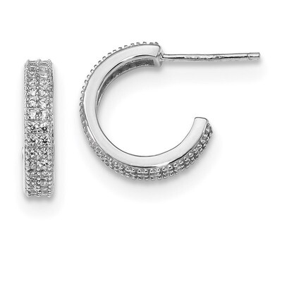 CZ Diamond 14x3.5mm C-Hoop Post Earrings Sterling Silver Rhodium-plated QE13742, MPN: QE13742, 8839…