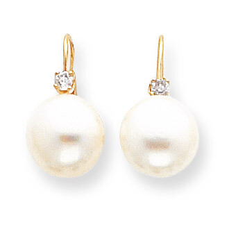White Button Cultured Pearl &amp; Diamond Leverback Earrings 14k Gold XLB157BL, MPN: XLB157BL, 81547901…