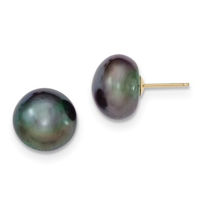 12-13mm Black Button Cultured Pearl Stud Earrings 14k Gold X120BB, MPN: X120BB, 191101432934