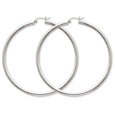 3mm Round Hoop Earrings Sterling Silver Rhodium-plated QE4399, MPN: QE4399, 883957930190