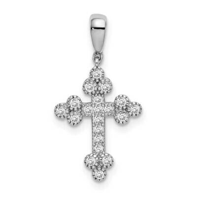 Polished CZ Diamond Budded Cross Pendant Sterling Silver Rhodium-plated QC9396, MPN: QC9396, 886774…