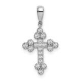 Polished CZ Diamond Budded Cross Pendant Sterling Silver Rhodium-plated QC9396, MPN: QC9396, 886774…