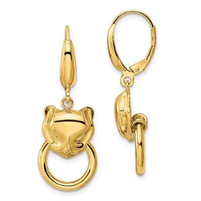 Cat Head Holding Ring Leverback Earrings 14k Gold Polished SF2940E, MPN: SF2940E, 191101785948