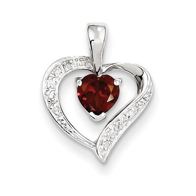 Heart Garnet &amp; Diamond Heart Pendant Sterling Silver Rhodium QDX582, MPN: QDX582, 883957584317