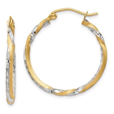 Satin Diamond Cut Twisted Hoop Earrings 14k Gold &amp; Rhodium TF744, MPN: TF744, 191101360893