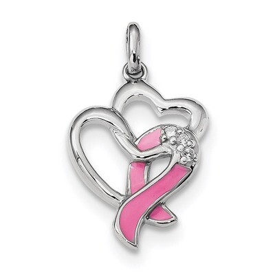 Enamel CZ Diamond Ribbon Heart Pendant Sterling Silver Rhodium-plated QP4923, MPN: QP4923, 88677403…