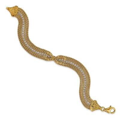 Sterling Silver Yellow tone Multirow Chain with Center Crystal Bracelet J146485240A63
