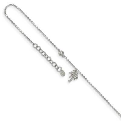 Palm Tree with 1 inch Extender Anklet Sterling Silver Rhodium-plated CZ Diamond QG4746-9, MPN: QG47…