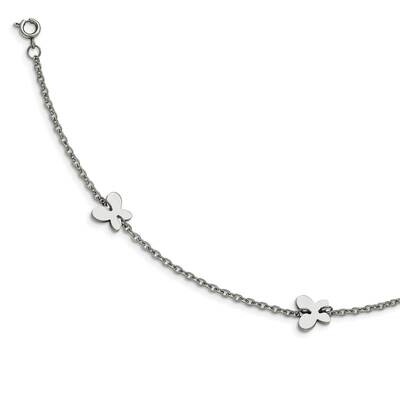 Butterfly Charms with 1 Inch Extension Anklet Stainless Steel Polished SRA112-9 by Chisel, MPN: SRA…