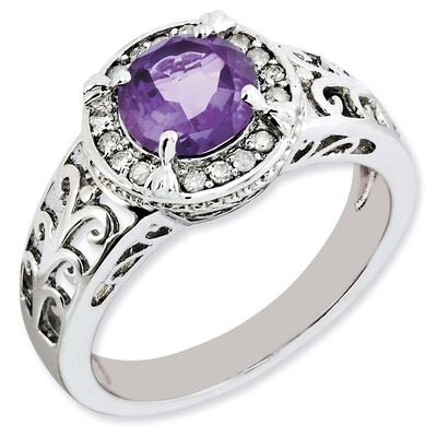 Amethyst &amp; Diamond Ring Sterling Silver QR3070AM, MPN: QR3070AM, 886774272009