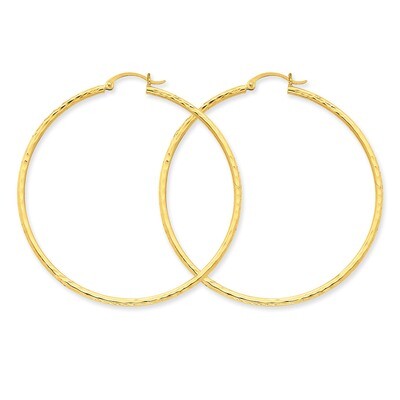 2mm Round Tube Hoop Earrings 14k Gold Diamond-cut TC768, MPN: TC768, 883957290515