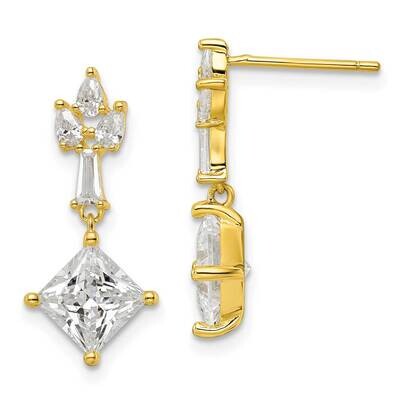 Gold Tone CZ Diamond Post Dangle Earrings Sterling Silver QE16261, MPN: QE16261, 196904169612