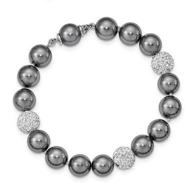 Majestik Rhodium Plated 10-11mm Imitat Shell Pearl Crystal Brace Sterling Silver QMJB106DG-8, MPN: …