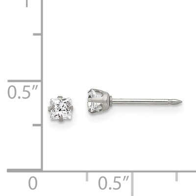 3mm Square Princess Cubic Zirconia Earrings Stainless Steel Polished 112E, MPN: 112E,