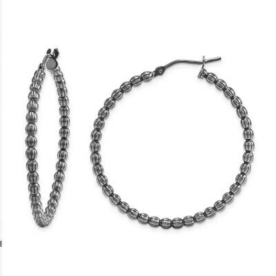 Sterling Silver Bead Hoop Earring-blk J293505012000