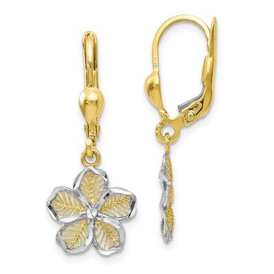 Leslie&#39;s Polished Diamond-cut Filigree Flower Leverback Earrings 10k Gold Rhodium-plated HB-10LE404…