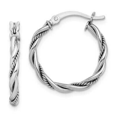 Antiqued Twisted Hoop Earrings Sterling Silver Rhodium-plated QE14162, MPN: QE14162, 886774003580
