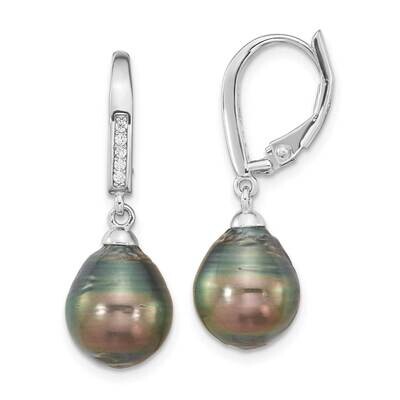 9-10mm Tahitian Saltwater Pearl CZ Diamond Earrings Sterling Silver Rhodium-Plated QE16378, MPN: QE…
