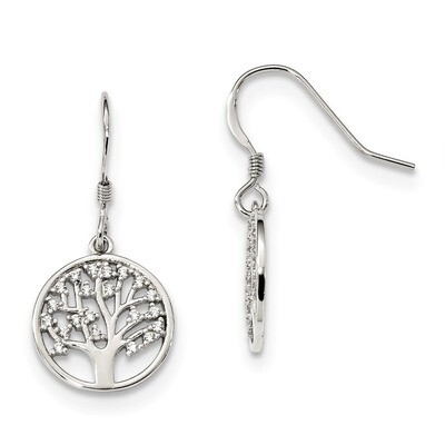 CZ Diamond Tree of Life Dangle Shepherd Hook Earrings Sterling Silver QE13562, MPN: QE13562, 191101…