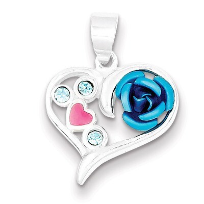 Pink Enamel Lt Blue Diamond Sterling Silver QC6212, MPN: QC6212, 883957915098
