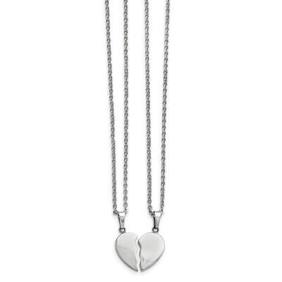 1/2 Heart Necklace Set Stainless Steel Polished SRSET29-20 by Chisel, MPN: SRSET29-20, 191101388453