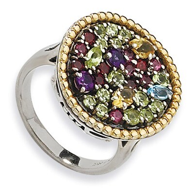 1.88Tw Multi Gemstone Ring Sterling Silver &amp; 14k Gold QTC331-6